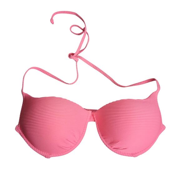 Ron Jon Surf Shop Bikini Swimsuit Top Neon Pink Push Up Padded Adjustable L - Picture 1 of 3